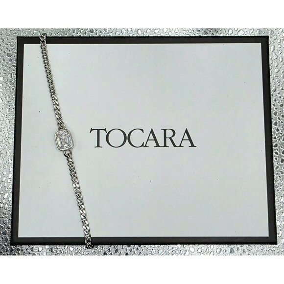 New Tocara Sterling Silver Bracelet DiAmi Crystal Oblong Centerpiece Curb Chain - Picture 1 of 10
